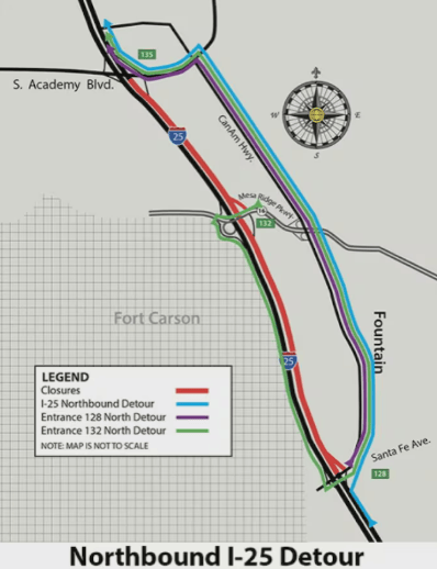 northbound I-25 will be closed overnight tonight, from Santa Fe Ave to S Academy