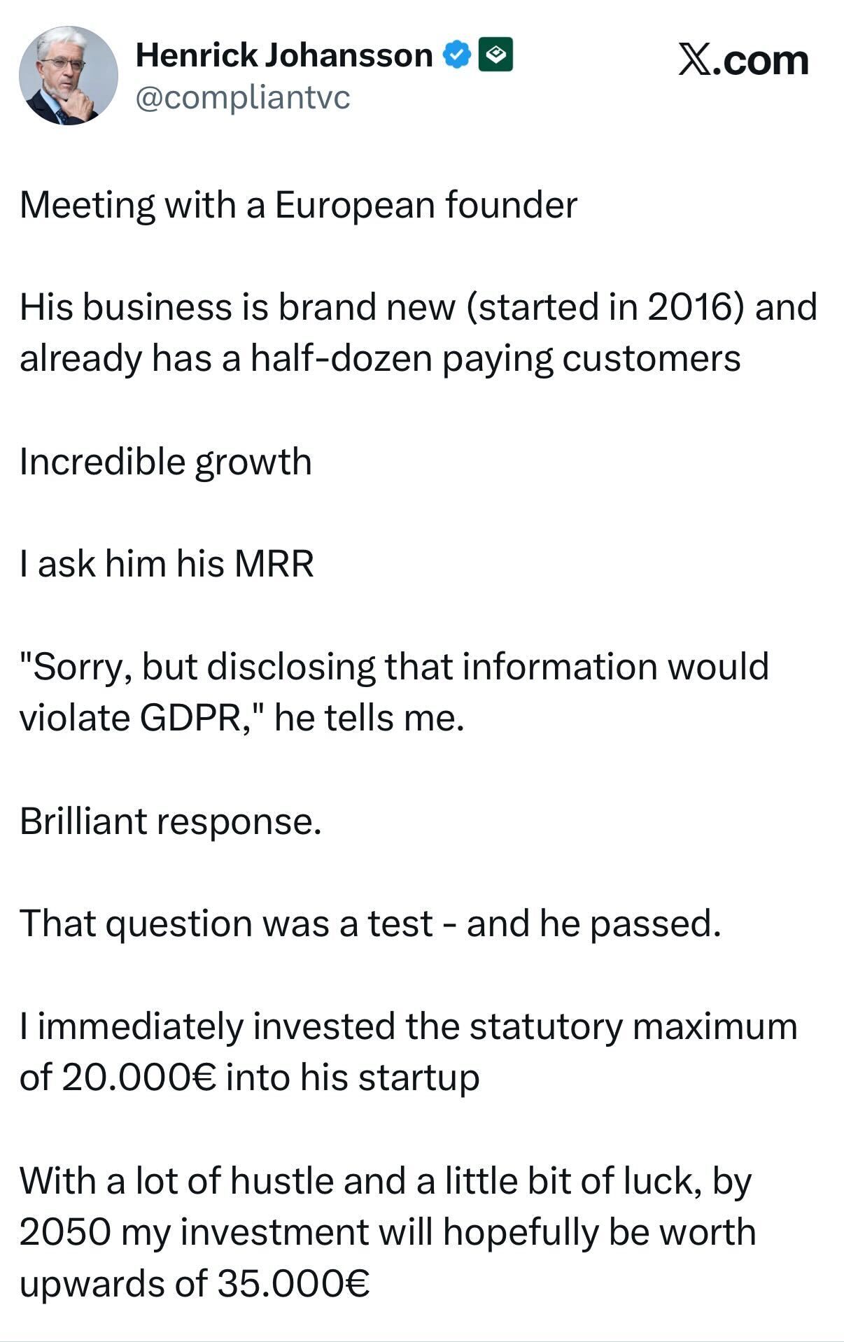 short squeez meeting with a european founder meme