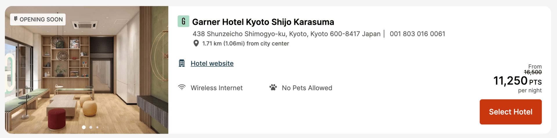 Garner hotel Kyoto for 11,250 points