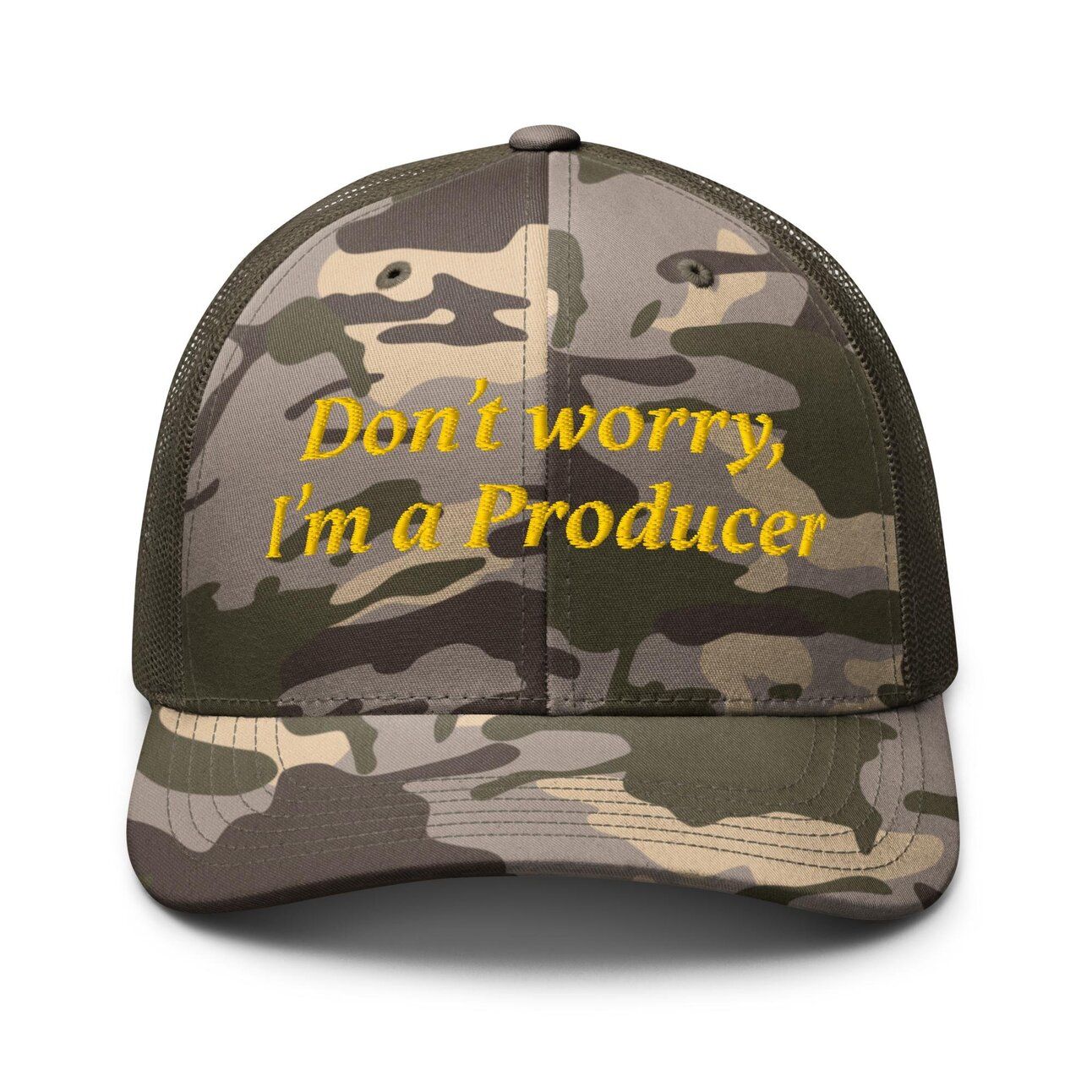 "Don't Worry, I'm a Producer" Camouflage Trucker Hat