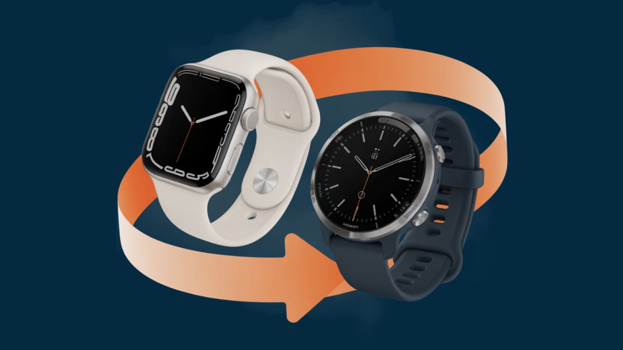 Apple Watch e uma seta “migrando” para o Garmin