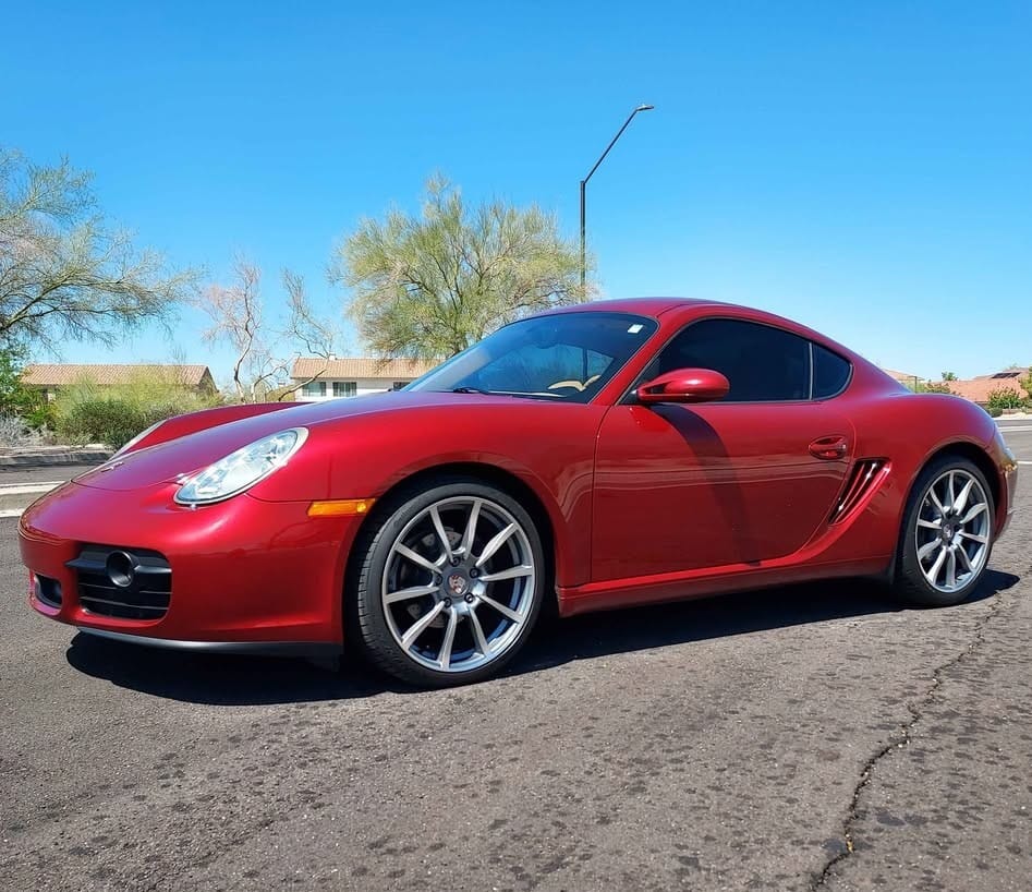 2008 Porsche 987 Cayman Ruby Red manual transmission tan interior