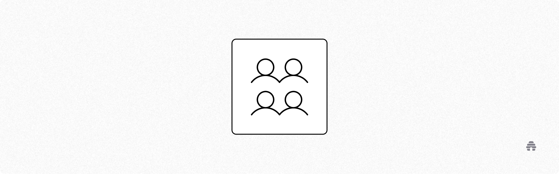 Simple icon illustration showing four abstract human figures in a square outline, symbolizing community, teamwork, or group collaboration.