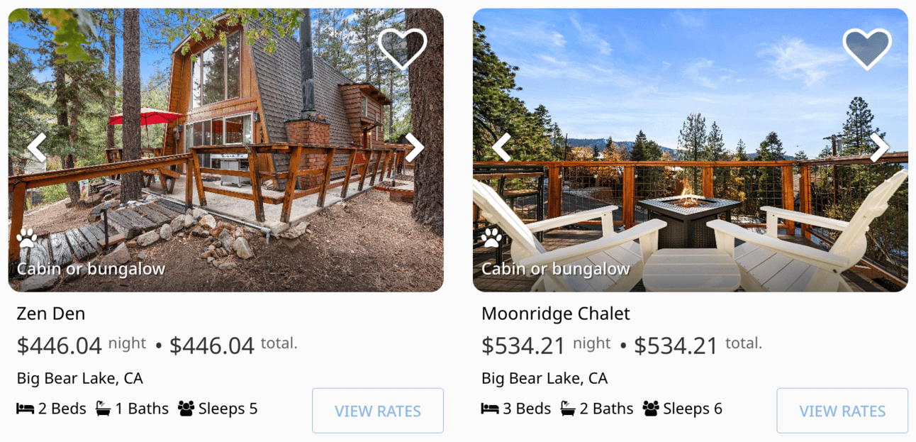 Vacation Rental examples in Big Bear Lake, CA