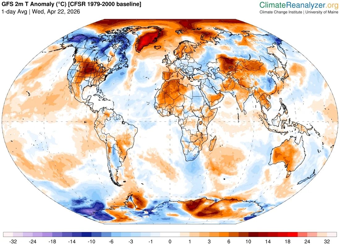 2m global temperature anomaly from the 1979-2000 mean