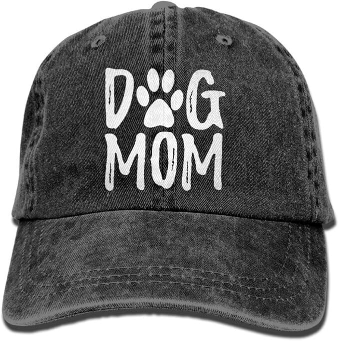 “Dog Mom” Cozy Wearables A soft grey hoodie embroidered with “Dog Mom,” folded neatly with matching slippers and a knit beanie on a bed with paw-print wrapping paper nearby.