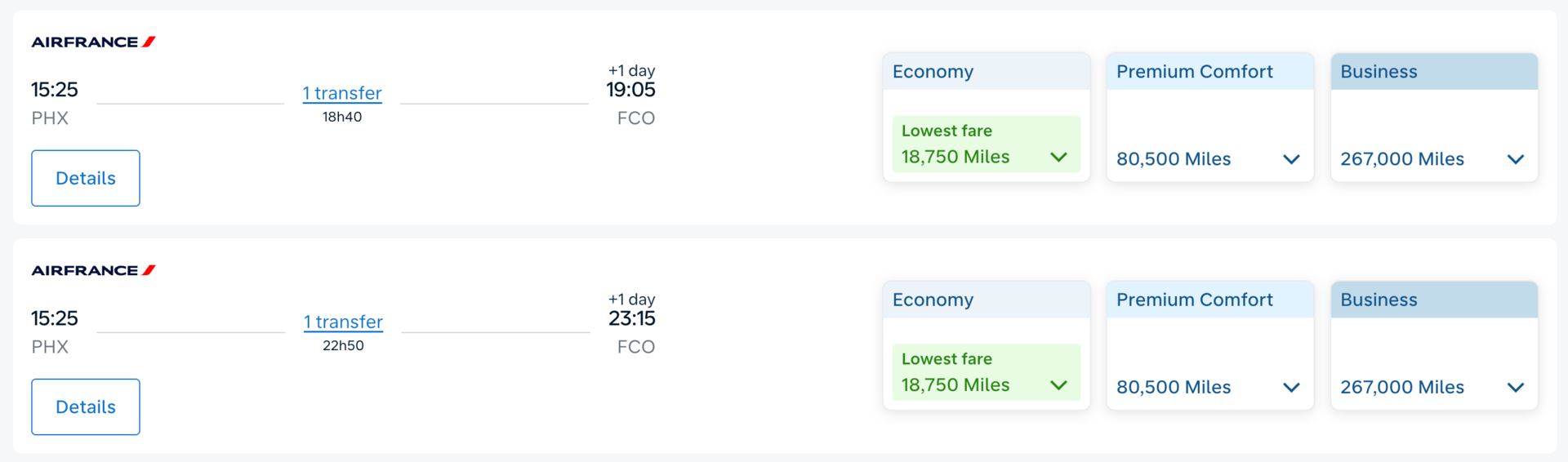 Phoenix to Rome for 18,750 miles in economy