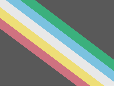 a charcoal grey flag bisected diagonally from the top left corner to the lower right corner by five parallel stripes in red, pale gold, pale grey, light blue, and green.