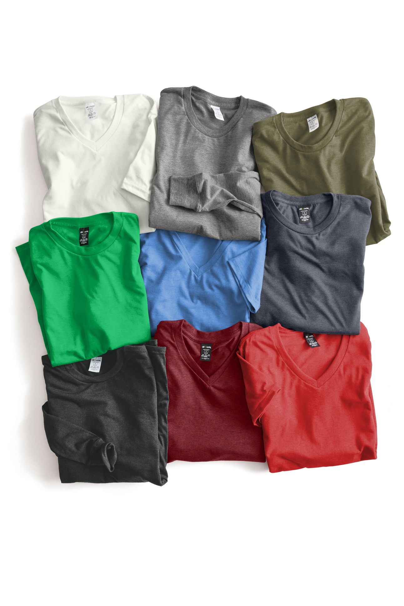 Folded tri-blend garments from our supplier in different colorss