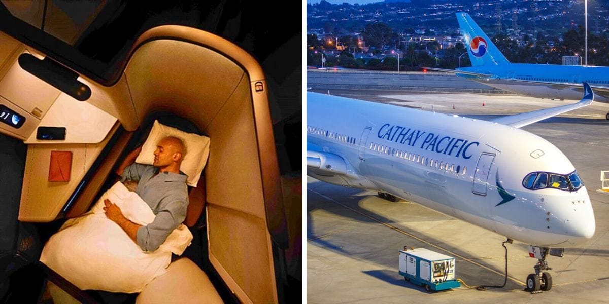 a person sleeping in first class