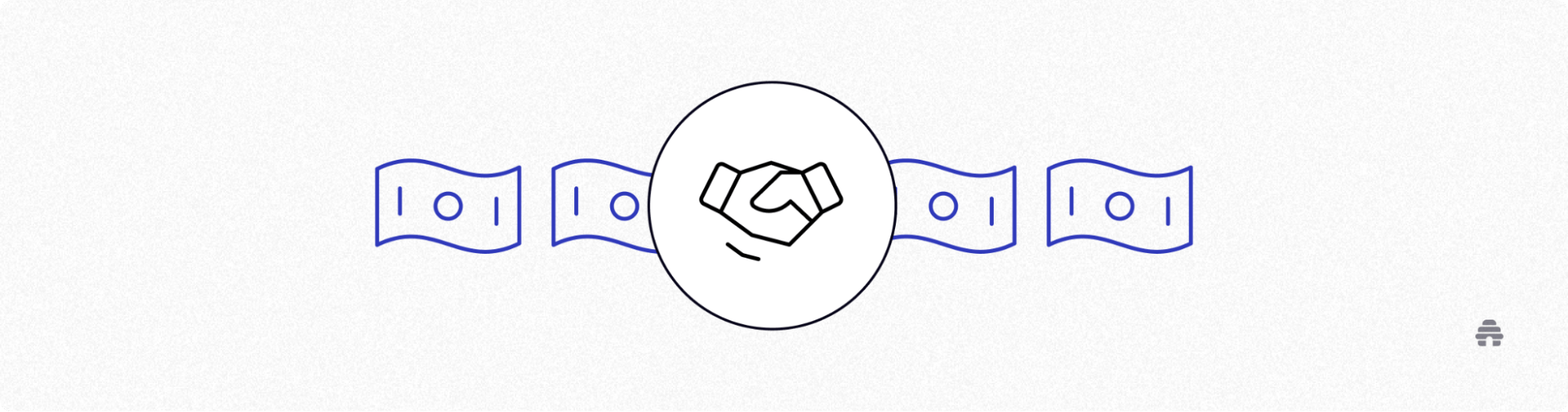 Illustration of a handshake icon centered over dollar bills, representing paid partnerships and newsletter monetization. The graphic highlights how beehiiv enables creators to earn revenue through brand deals and sponsorships