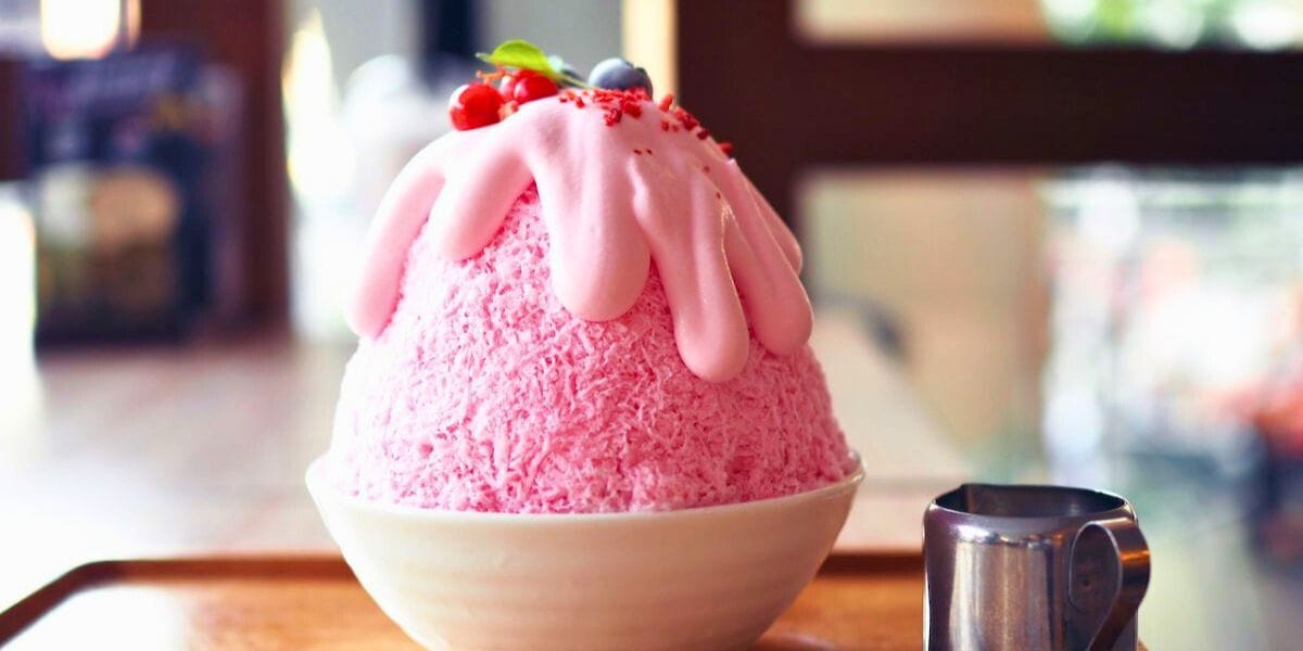 a bowl of pink ice cream