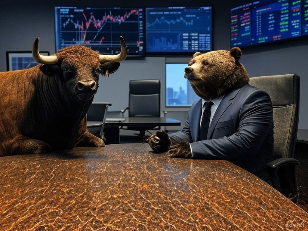 Bull and Bear in the Stock Mkt Boardrm