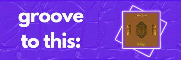 a rectangular banner with the words "groove to this:" on the left hand side and a album cover of Glass Beams "Snake Oil" on the right side 