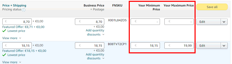 amazon seller central repricing settings