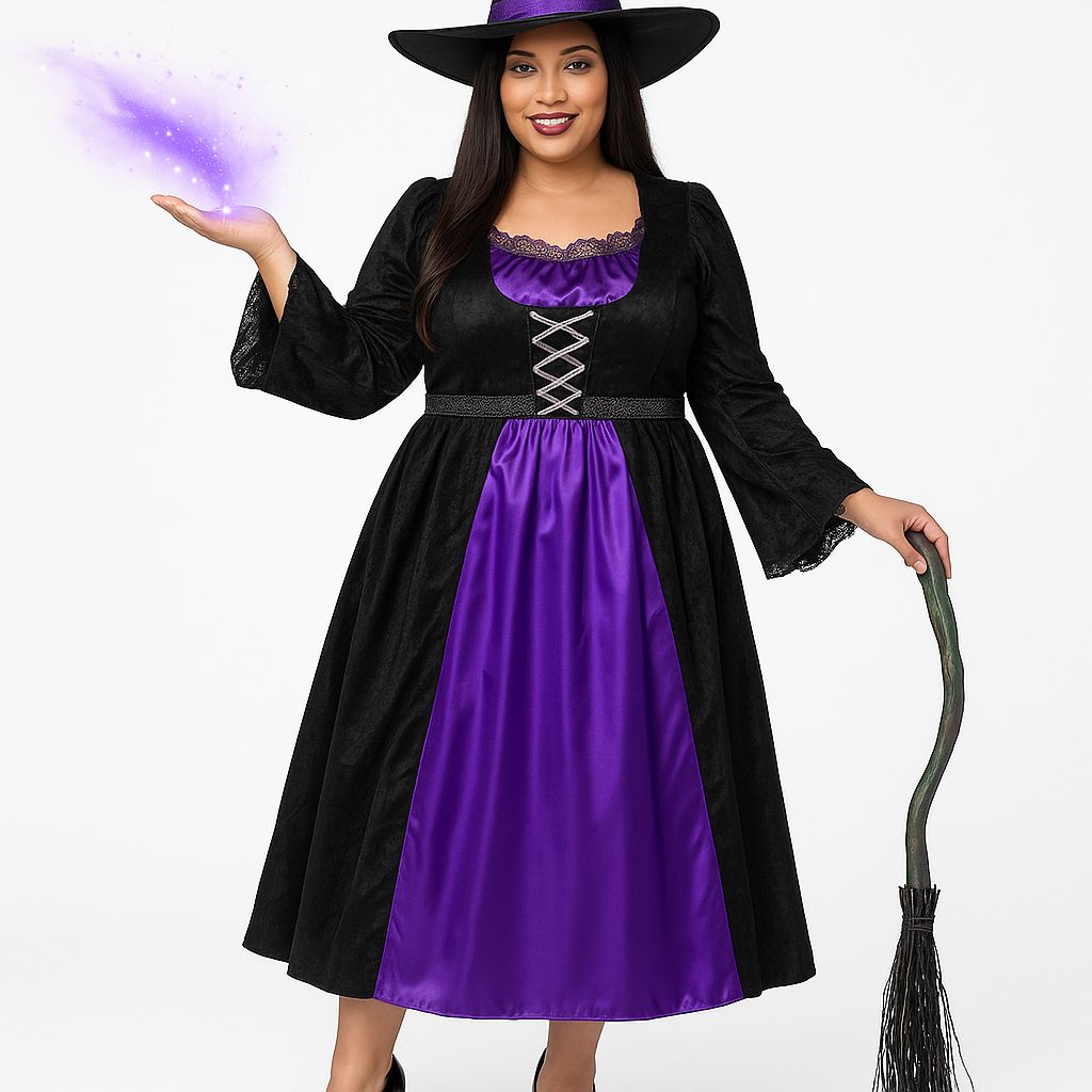 Spooktacular Creations Witch Costume Outfit for women, Halloween Costume with Witch Dress Hat Accessories for Cosplay