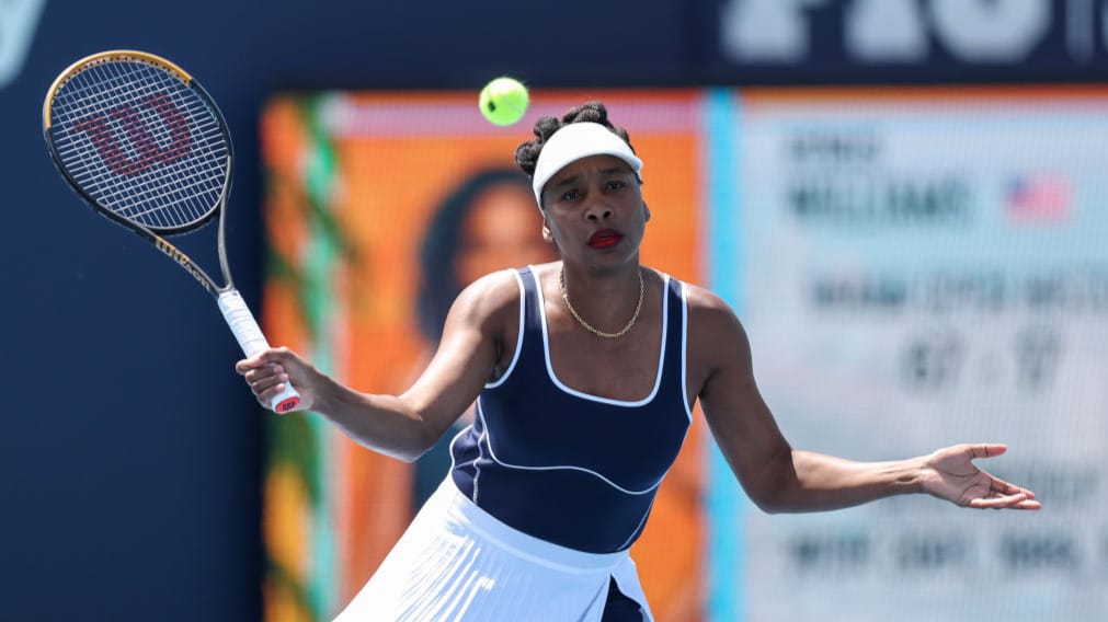 Venus Williams on the court at the 2024 Miami Open