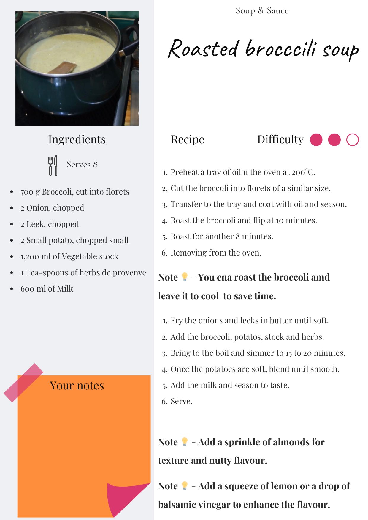 Roasted broccoli soup recipe