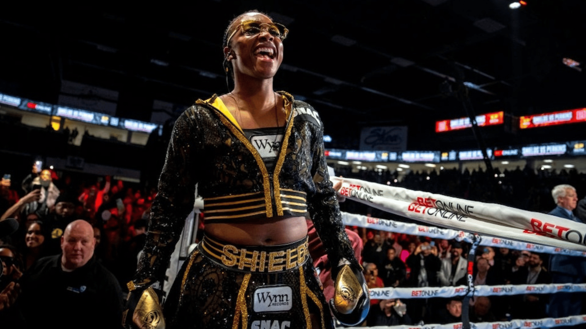 Claressa Shields arrives for her undisputed heavyweight title bout against Danielle Perkins