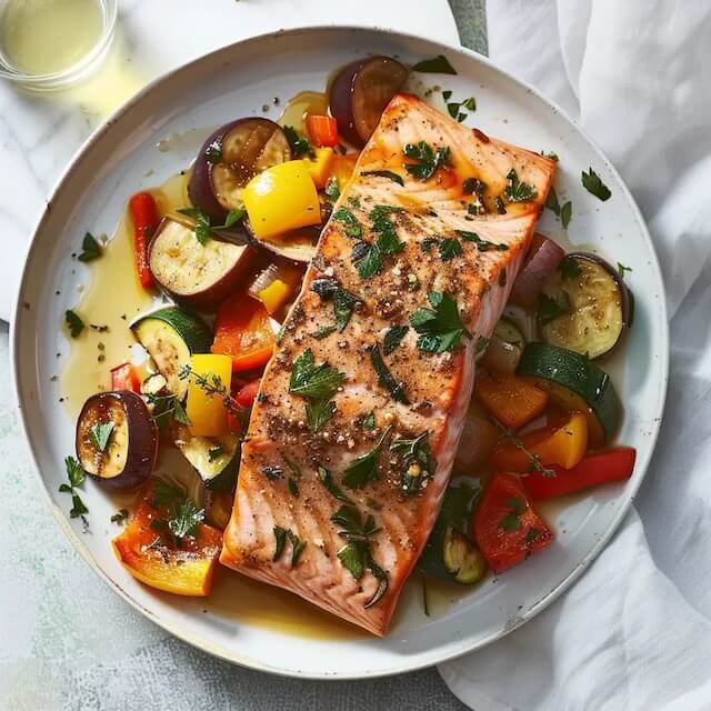Grilled salmon with ratatouille