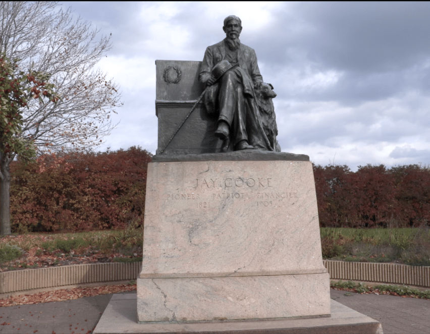 A statue honoring Duluth champion Jay Cooke. Credit: Jordan Haedtler