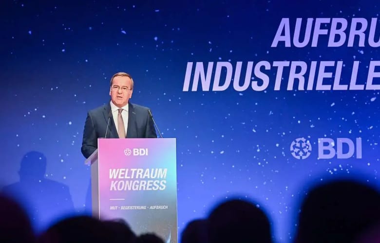 German Defense Minister Boris Pistorius delivers remarks at the Federation of German Industries Space Congress in Berlin on Sept. 25.