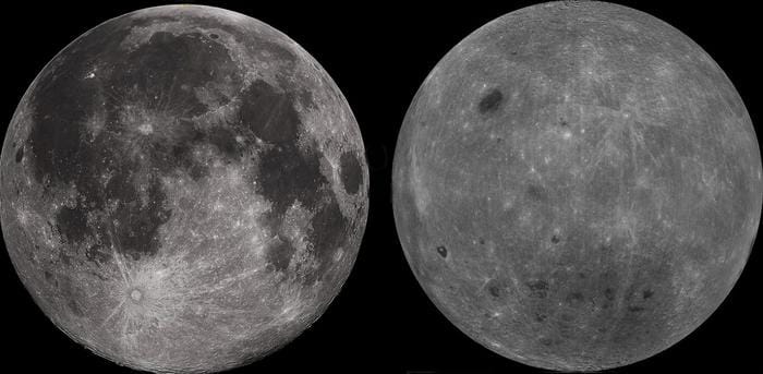 Images of the near (left) and far side of the moon from NASA's Clementine mission.