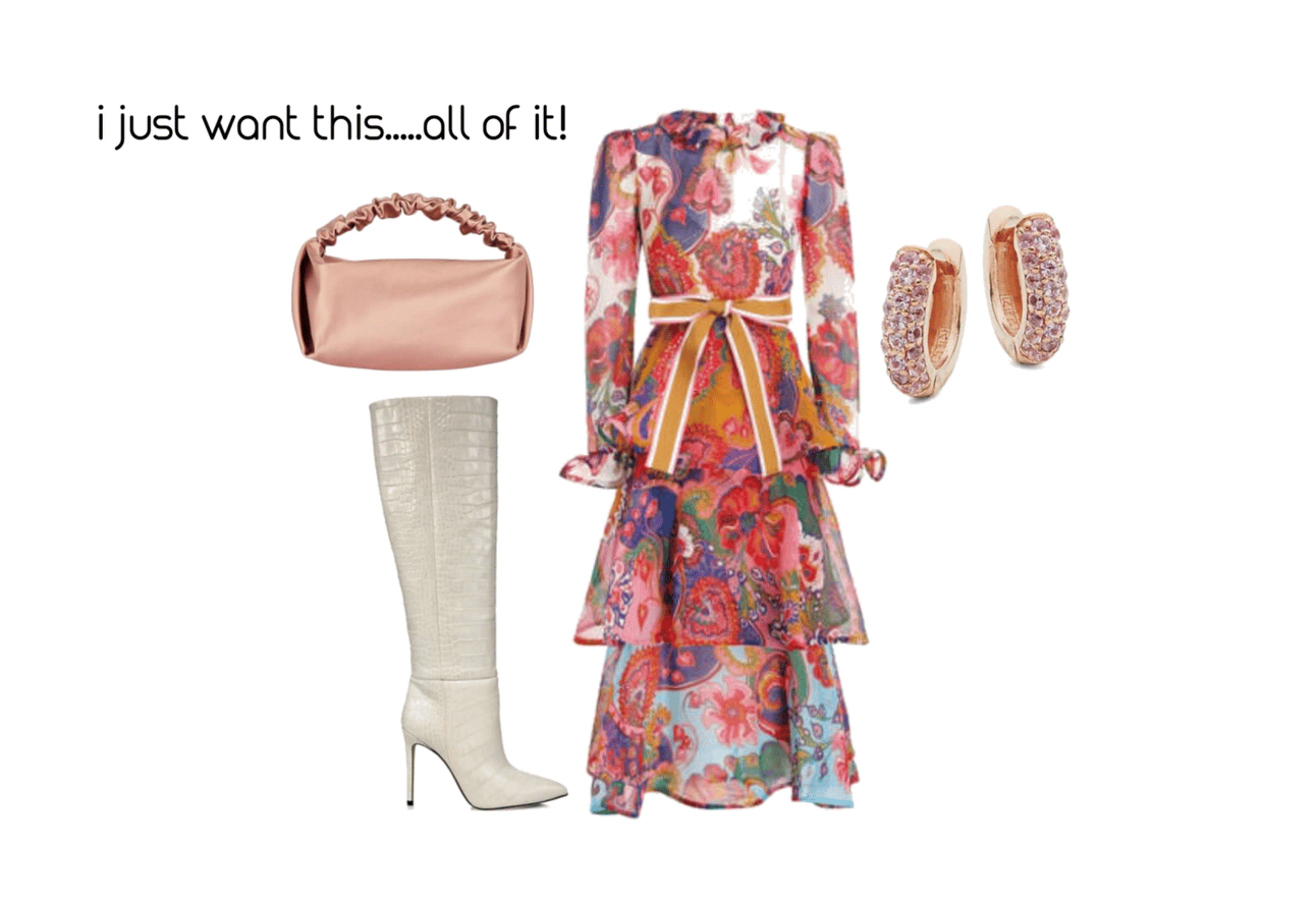 Handbag: Boots; Dress: Earrings