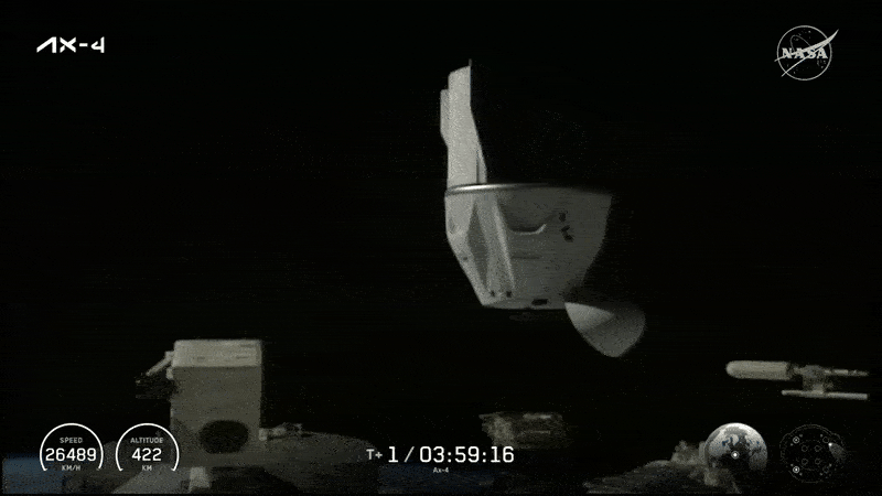 Axiom Mission 4 aboard the SpaceX Dragon docked to the International Space Station on June 26, 2025. (Credit: SpaceX)
