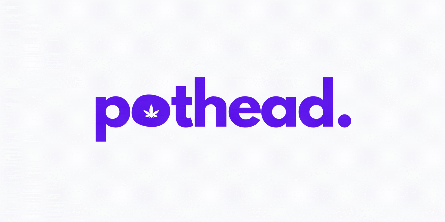 the word 'pothead' with a rotating cannabis plant inside the letter 'O'
