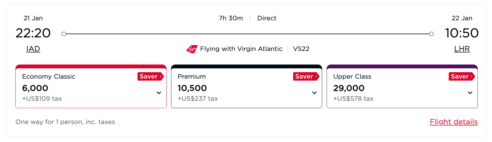 Virgin business class to Europe for 29,000 miles