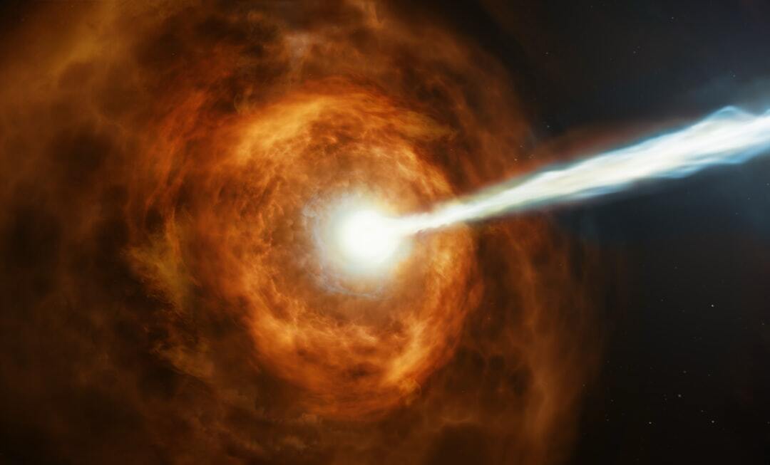 GRB 190114C Caption: New observations from NASA's Hubble Space Telescope have investigated the nature of the powerful gamma-ray burst GRB 190114C by studying its environment. Credits: NASA, ESA, and M. Kornmesser