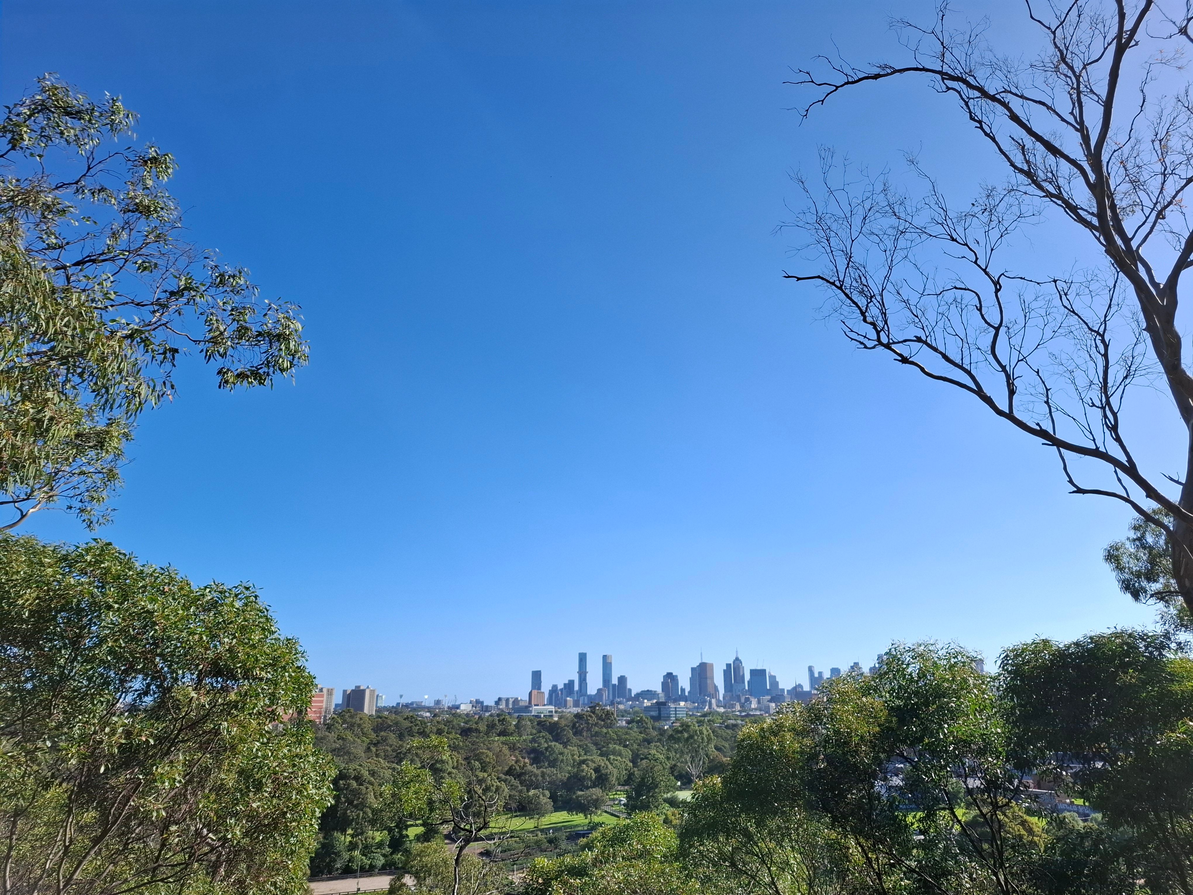 Melbourne CBD cityscape with lots of blue sky