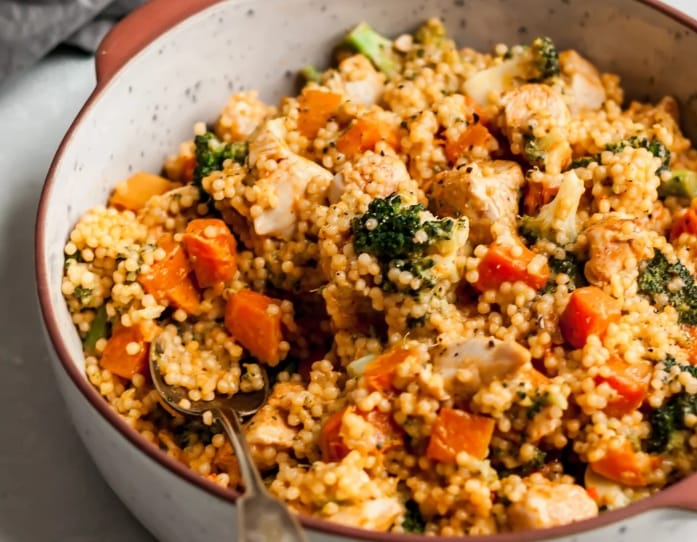 Roasted Butternut Squash Broccoli Cheddar Chicken Couscous