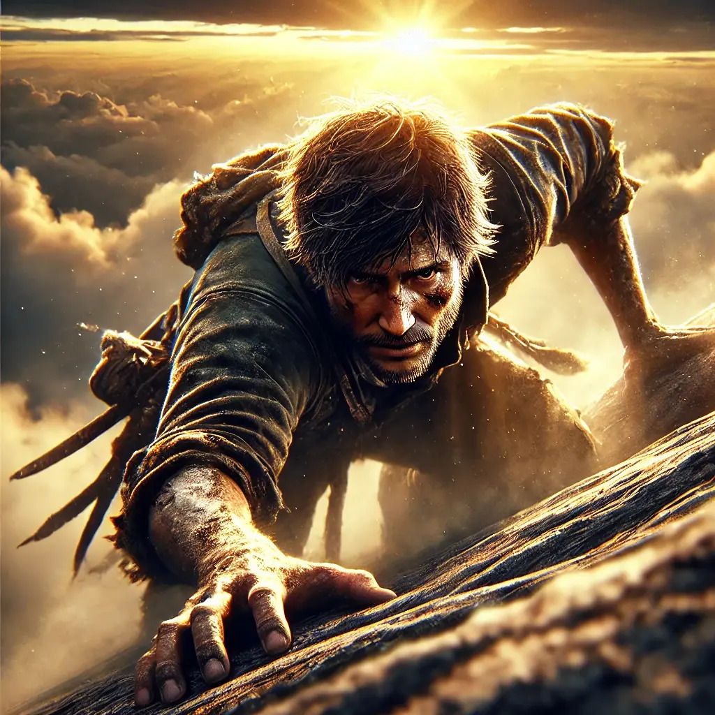 A determned man climbnga mountainn