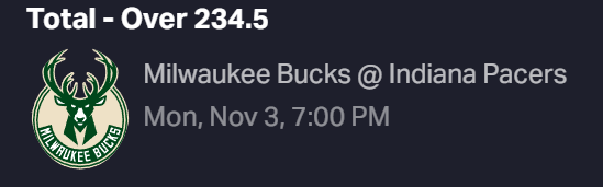 Bucks Pacers Total Score