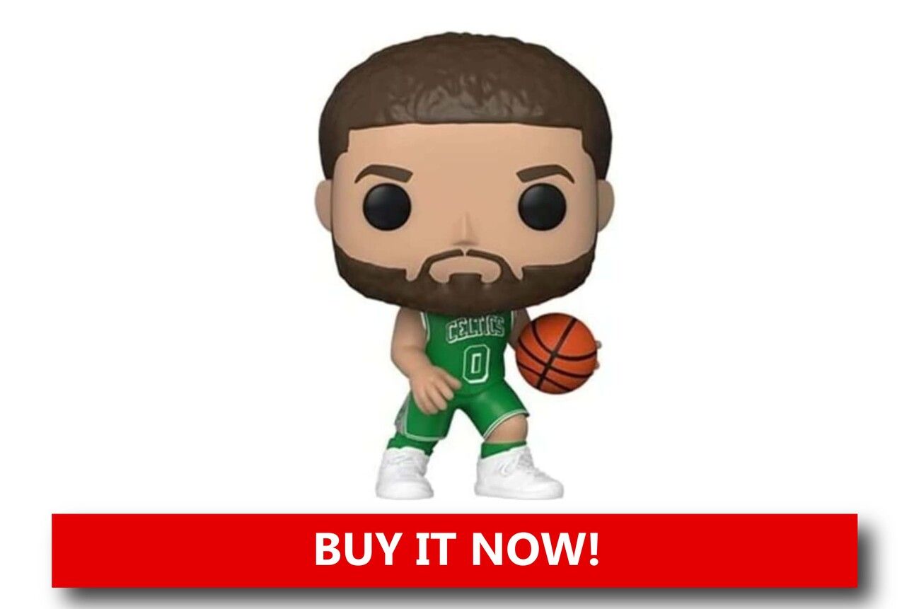 Jayson Tatum Funko Pop! Figure Alt text: "Collectible Funko Pop! figure of Celtics star Jayson Tatum, complete with team jersey and signature pose."