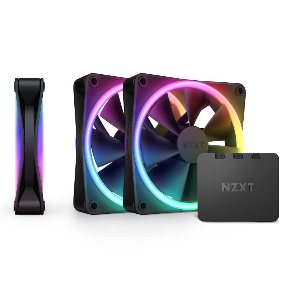 NZXT F120 RGB Duo – The Dual-Sided Gem A dual-sided RGB fan with translucent blades, glowing vibrantly inside a sleek black case built for maximum lighting from any angle.