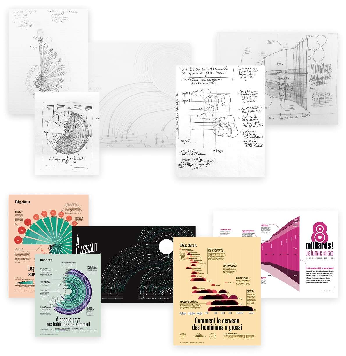 lea-desrayaud-double-page-epsiloon-crayonné-infographie-brouillon-coulisses-média-presse-science-journalisme