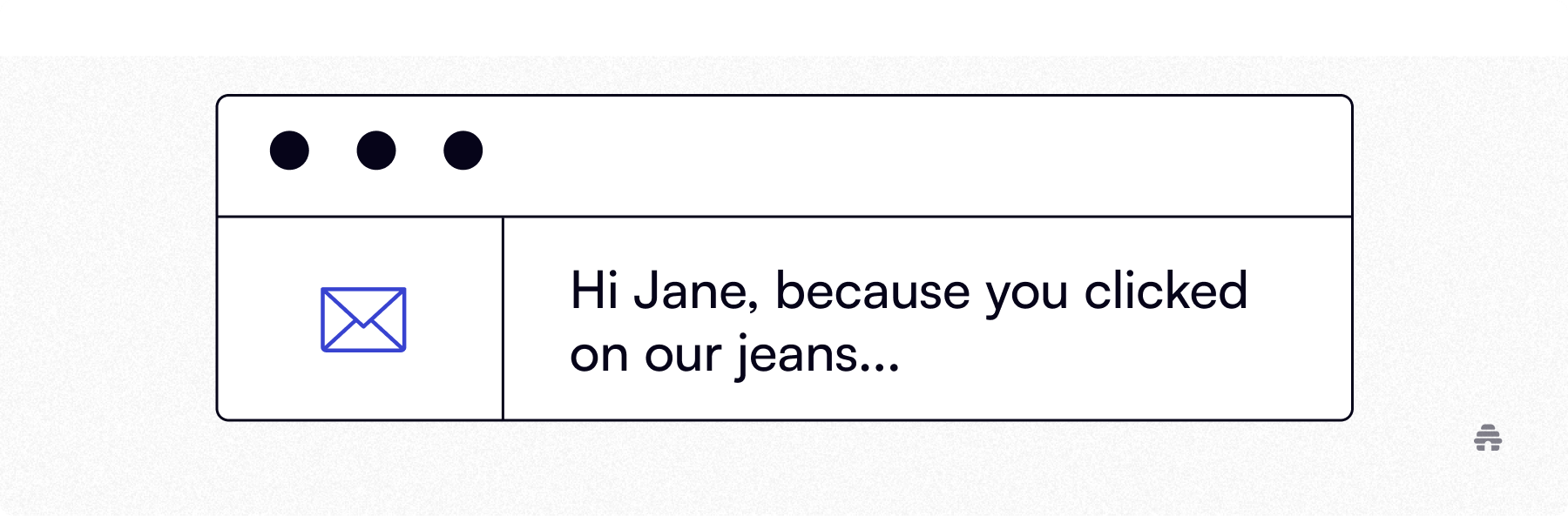 Illustration of a personalized email message referencing a subscriber’s past click behavior. Used by beehiiv to show how behavioral data enables targeted, relevant newsletter content.
