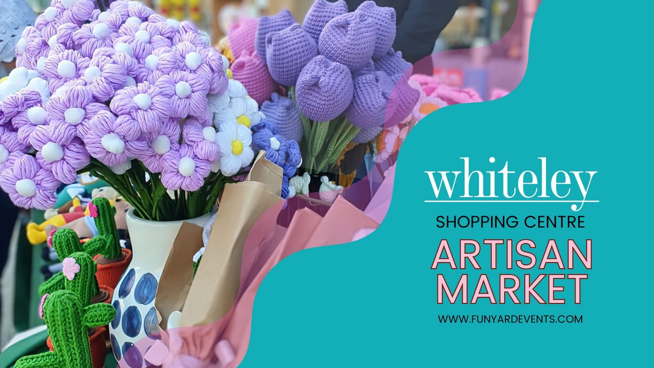 Artisan market poster with crochet flowers