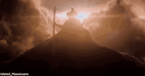 gif from the movie Wicked, scene where Elphaba is flying above the clouds while her cape whips around her in the wind