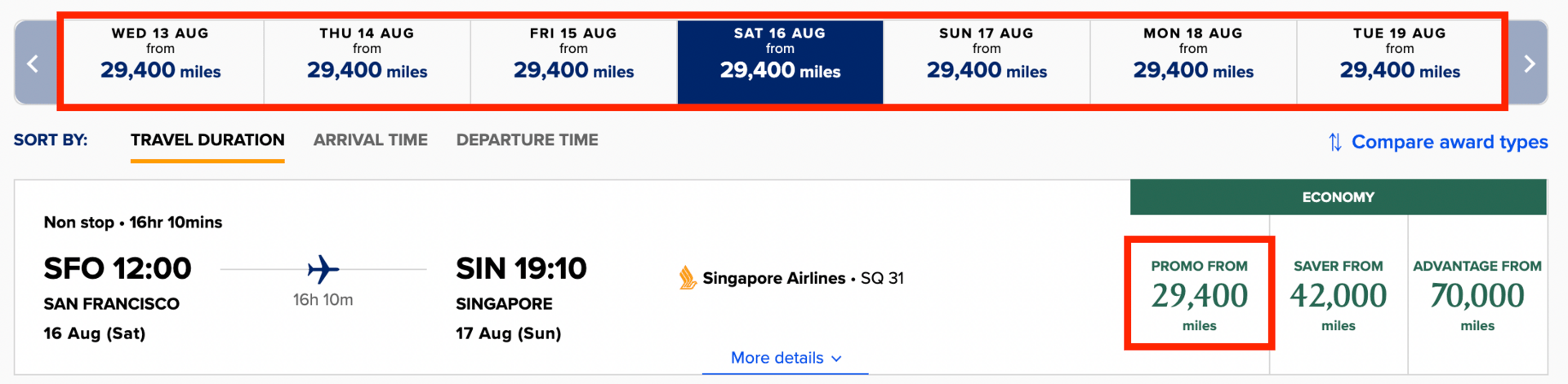 San Francisco to Singapore for 29,000 miles in economy