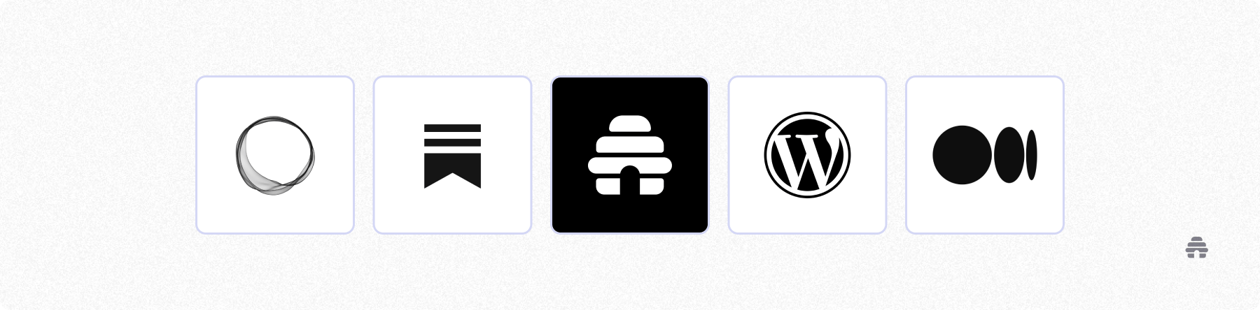 Row of platform icons including beehiiv, Substack, WordPress, and Medium, representing popular tools creators use for newsletters and digital publishing.