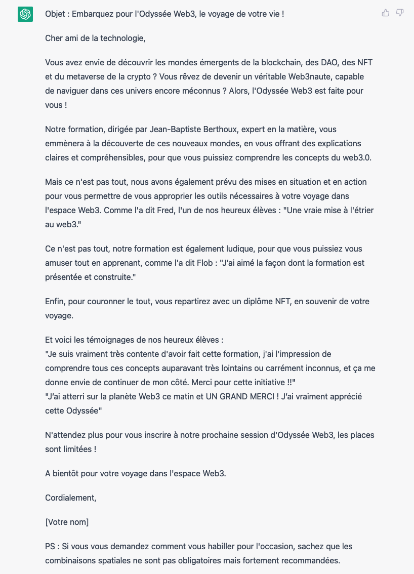 écrire un email de vente avec Chat GPT