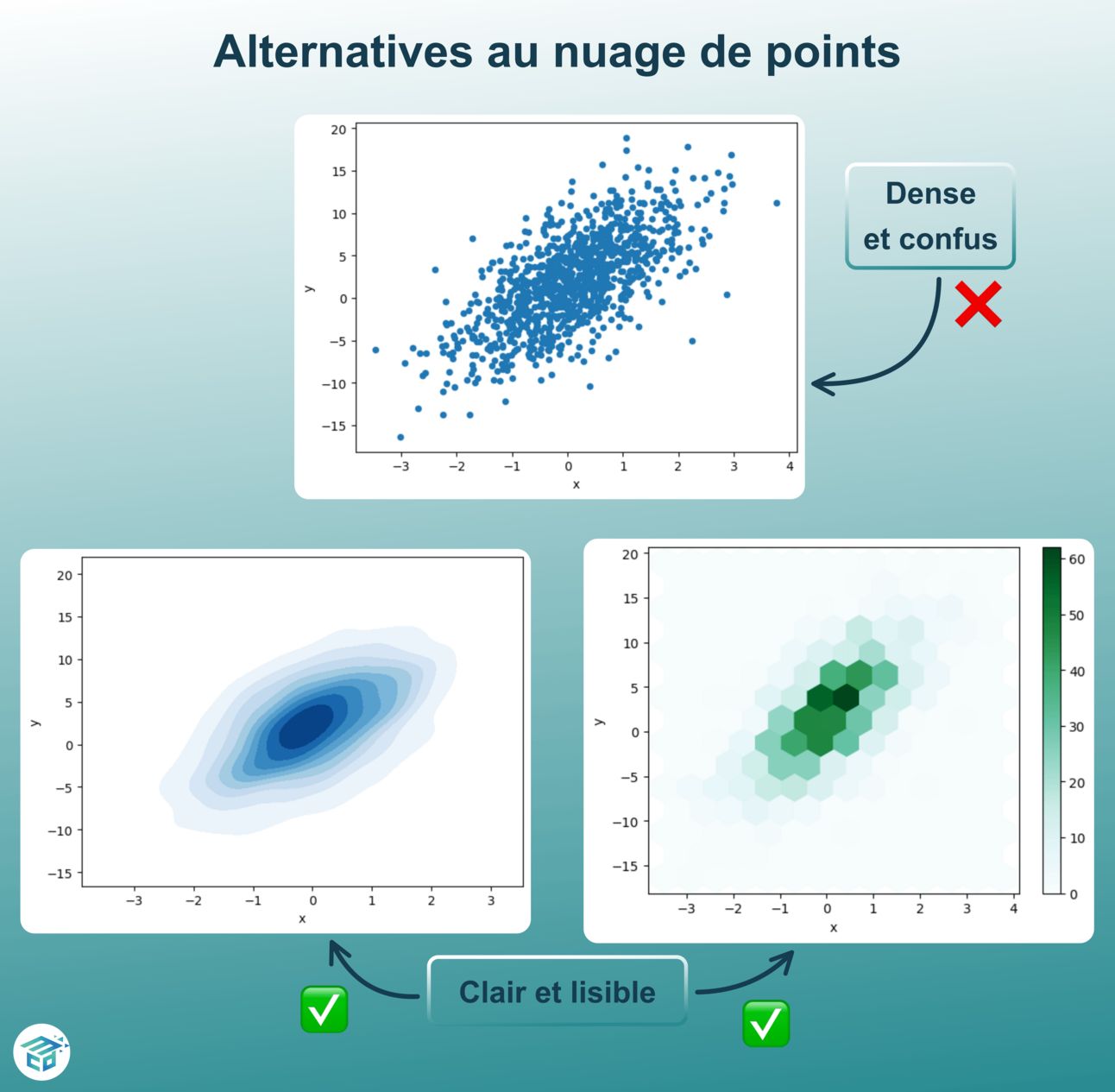 Alternatives au nuage de points — Hexbin et KDE Plot