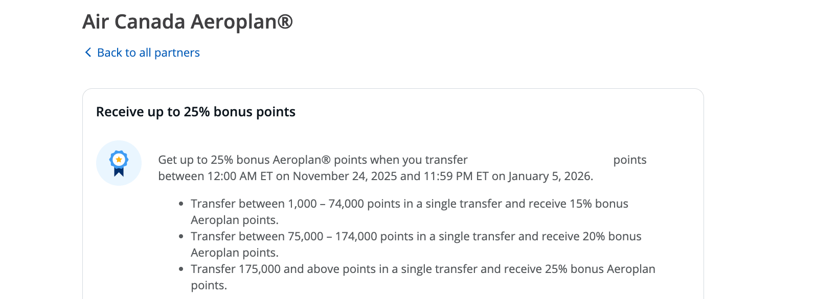 25% transfer bonus to Aeroplan