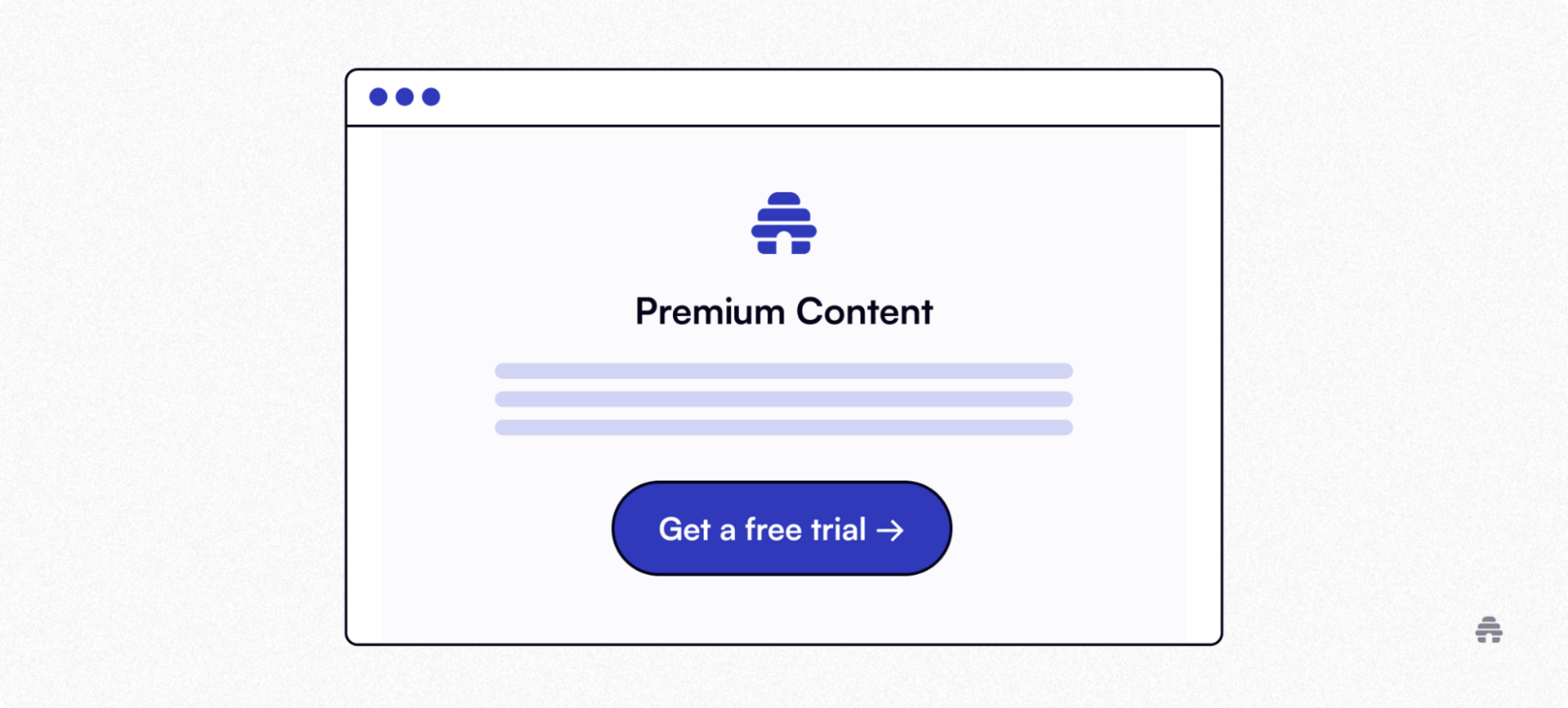 Illustration of a beehiiv webpage titled “Premium Content” with a “Get a free trial” button, representing a subscription or paid content feature encouraging users to start a trial.