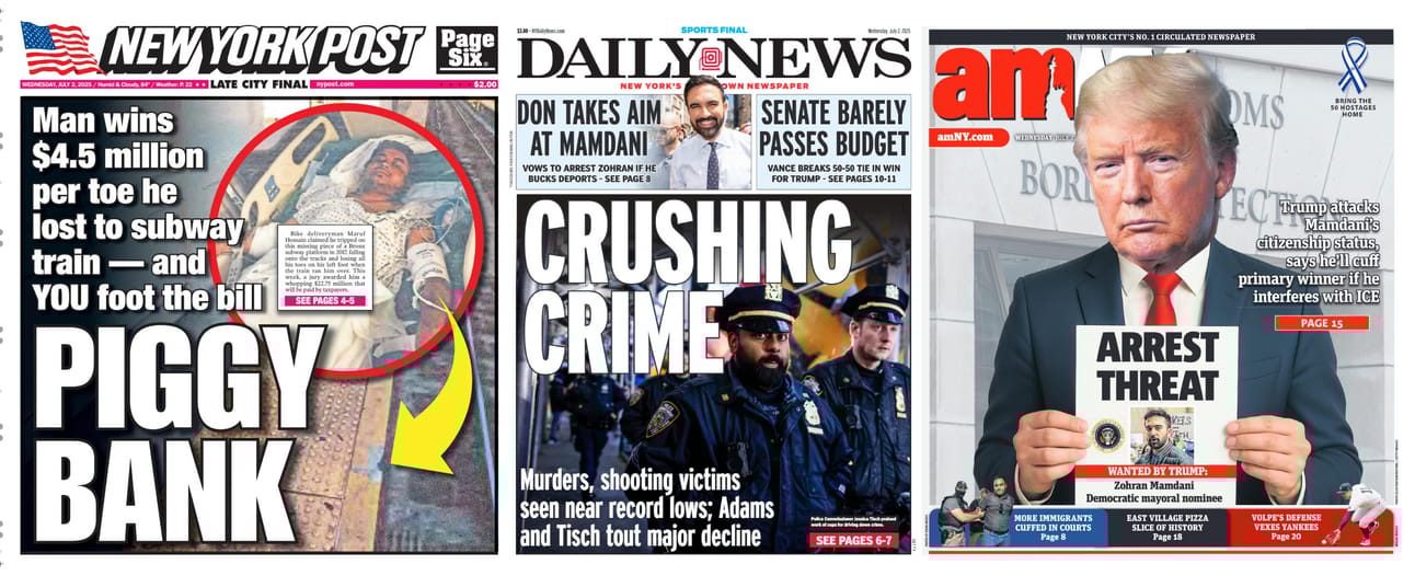 New York Newspaper Front Pages for July 2nd, 2025
