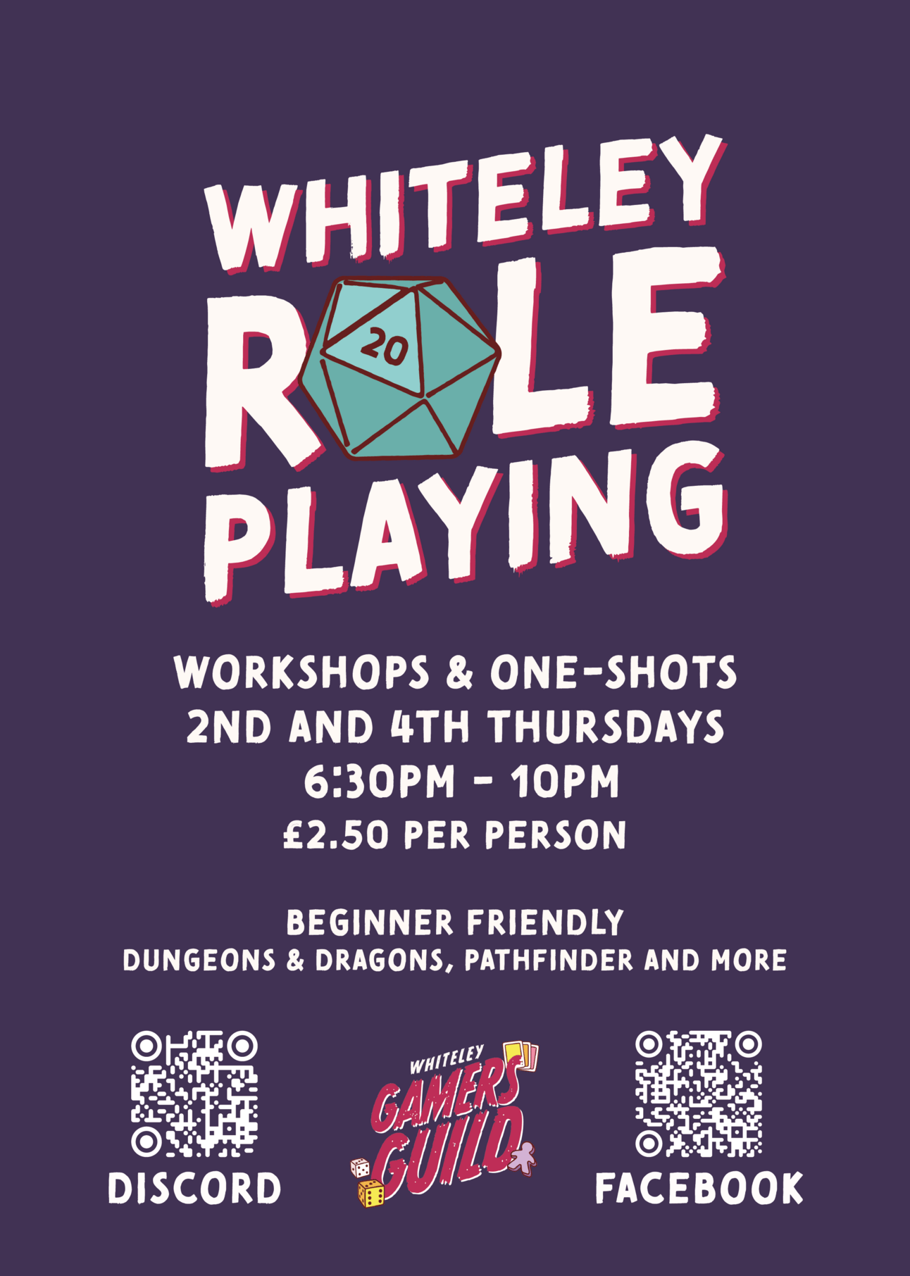 Role playing poster, the O is a D20 dice